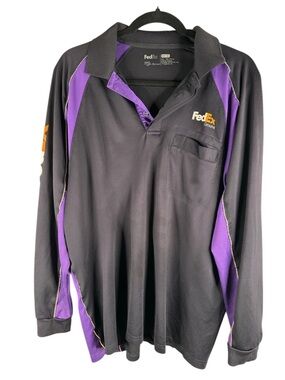 FedEx Black Purple Long Sleeve‎ Employee Work Shirt Men's Size XL